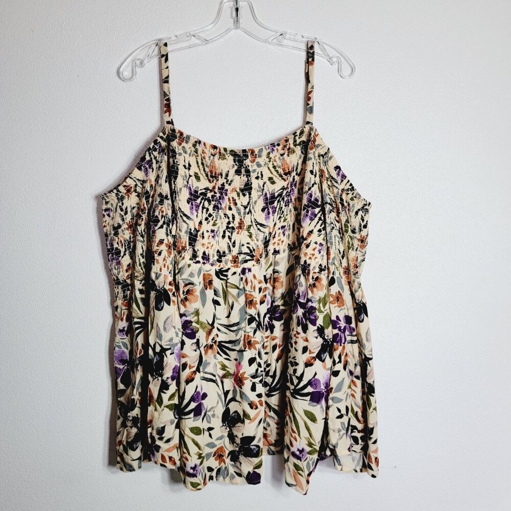 Torrid Floral‎ Top Plus Size 4X Bell Sleeve Smocked Cold Shoulder Boho Peasant